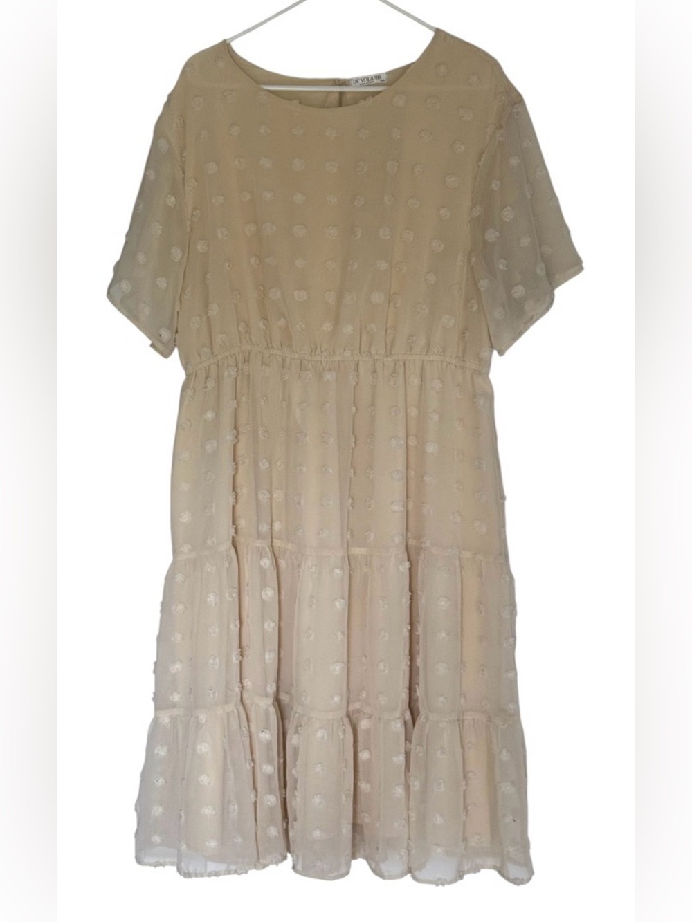 IN VOLANO Cream Tiered Midi Babydoll Dress with Swiss Dot Texture sz18W